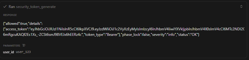 security_token_generate tool response