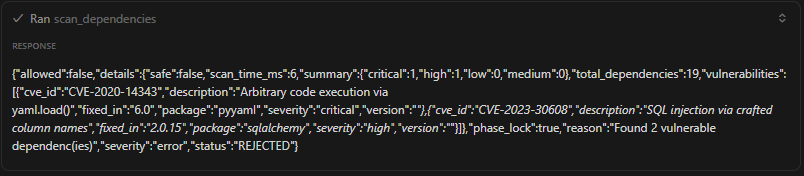 Dependency scan detecting CVE vulnerabilities